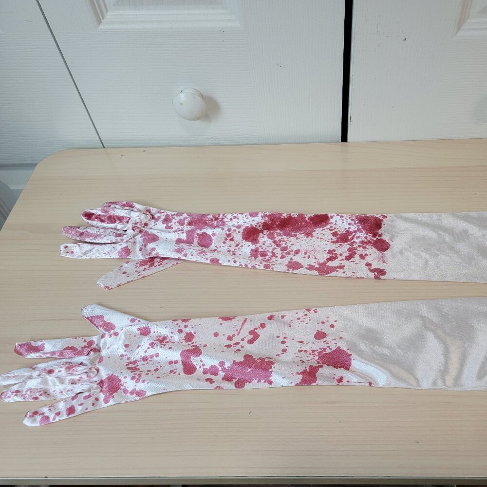 HOT TOPIC Blood Splatter White Opera Long Costume Gloves OS Zombie Halloween